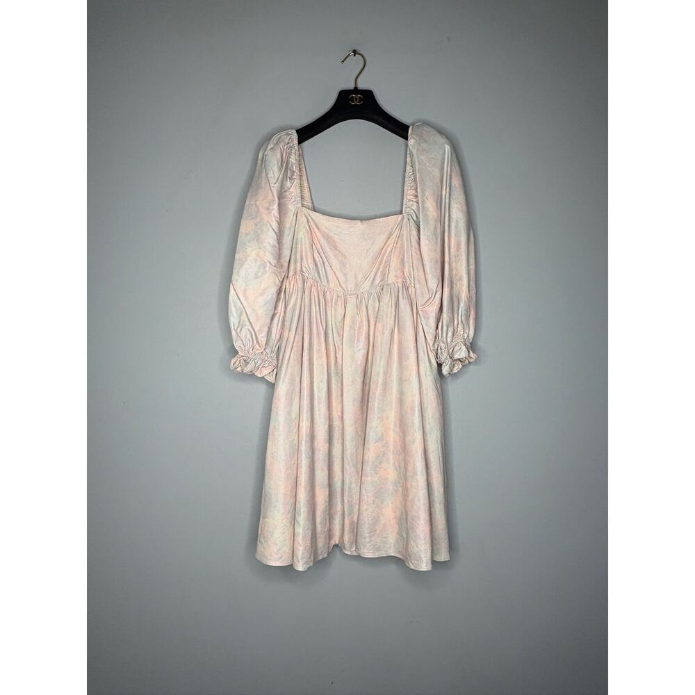 Storia Cotton Candy Puff Sleeve Babydoll Mini Dress Pastel Pink Floral Medium